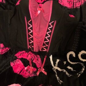 Just in Morbid Threads Hot Pink and Black lace up Bustier